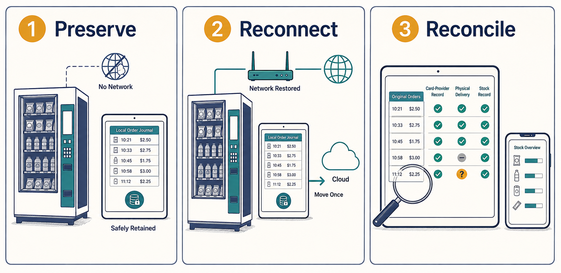 Retain local Reyeah order records, restore connectivity and reconcile each original payment and delivery once.